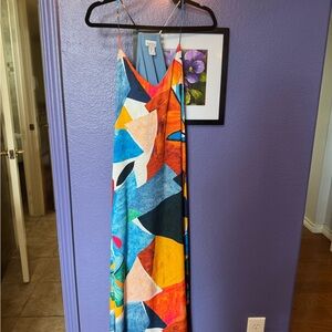 Nicole Miller NY Abstract Print Matte Charmuse Maxi Dress Straps Size L